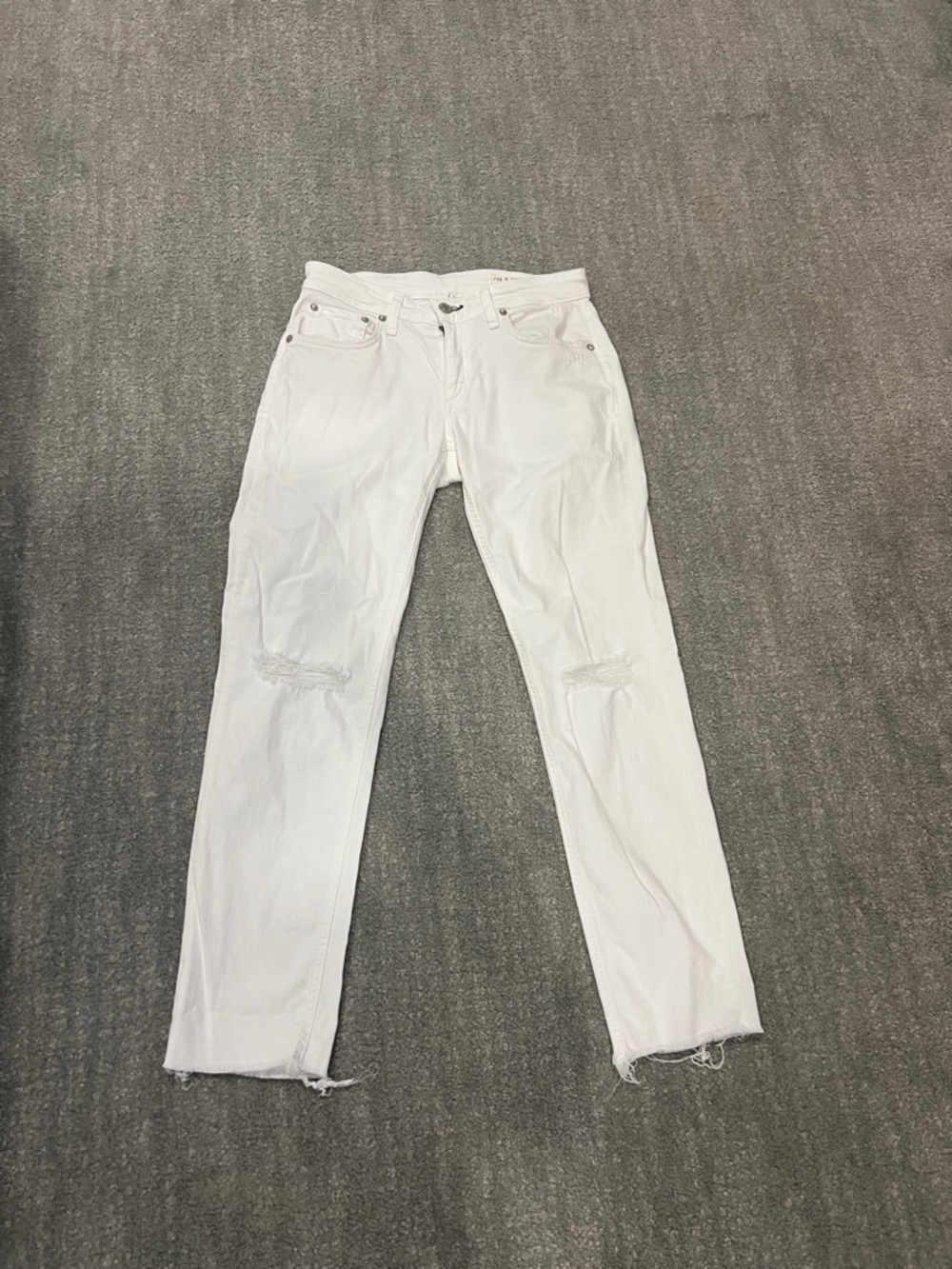 rag & bone wome  White Straight Jeans with Knee Distress